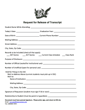 Request for Release of Transcript