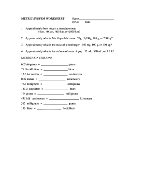 Metric System Worksheet