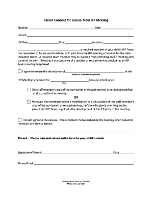 Parent Consent for Excusal from IEP Meeting