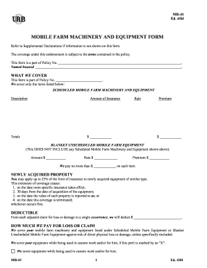 Mobile Farm Machinery and Equipment Form