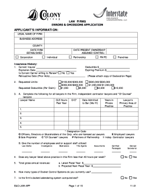 Law Firm Errors and Omissions Application