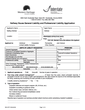 Halfway House Liability Application
