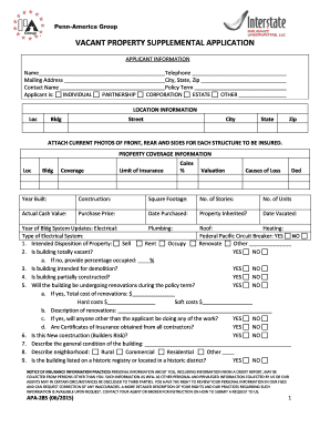 Vacant Property Supplemental Application