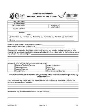 Errors and Omissions Insurance Application