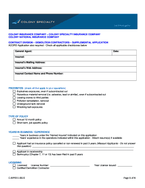 Demolition Contractors Supplemental Application