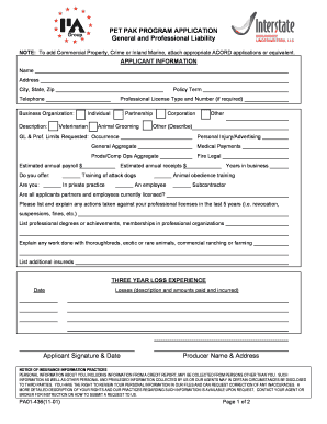 Pet Pak Program Application