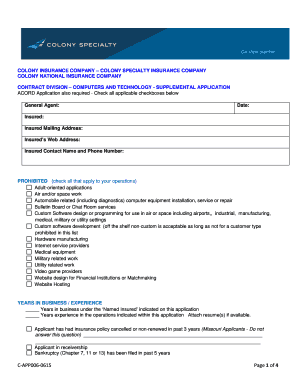 Colony Insurance Technology Supplemental Application