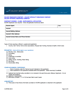 Clubs Supplemental Application