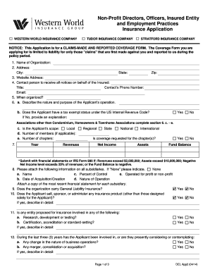 Non-Profit Directors and Officers Insurance Application