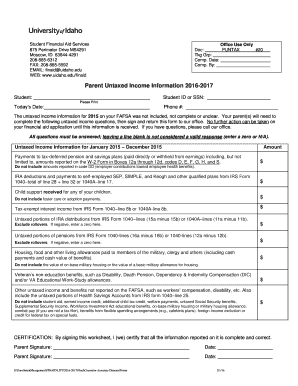 Parent Untaxed Income Information Form
