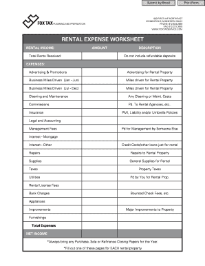 Rental Expense Worksheet