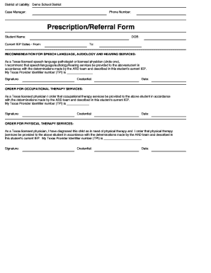 Texas Prescription/Referral Form for Student Services