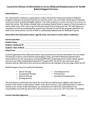 Consent for Medicaid Reimbursement for Health Services