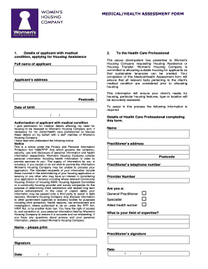 Women's Medical Health Assessment Form