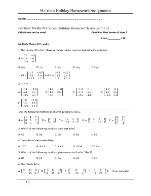 Matrices Holiday Homework Assignment - learn stleonards vic edu