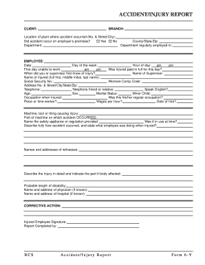 Accident Injury Report Form