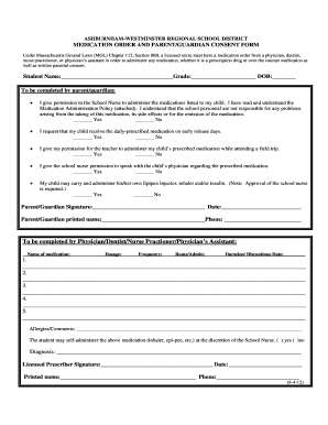 Medication Order and Parent Consent Form