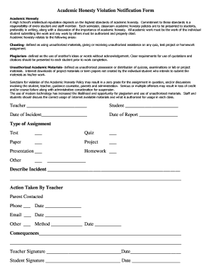 Academic Honesty Violation Notification Form