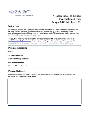 Second wind consultants bbb - Villanova School of Business Transfer bRequestb Form bCampusb MBA bb