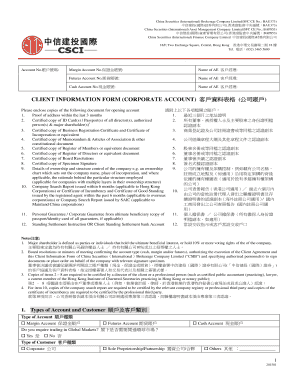 Client Information Form Corporate Account