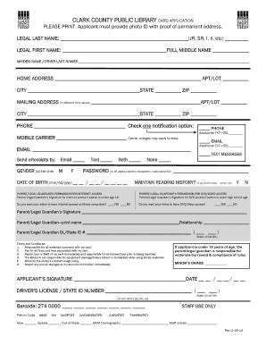 Clark County Public Library Card Application