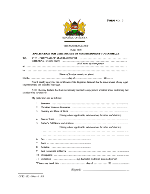 Kenya Marriage Certificate Application