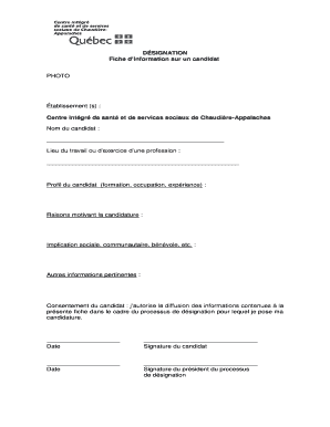 Fiche d’information sur un candidat
