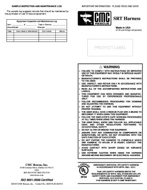 SRT Harness Inspection and Maintenance Log