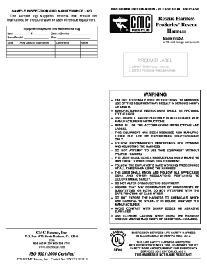 Rescue Harness Inspection and Maintenance Log