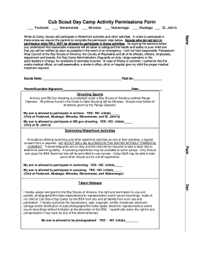 Cub Scout Day Camp Activity Permissions Form