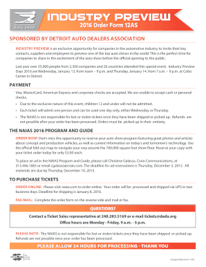 2016 NAIAS Industry Preview Order Form