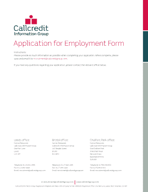 Callcredit Information Group Employment Application Form