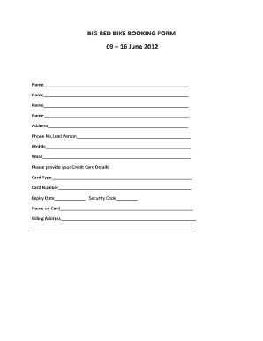 Big Red Bike Booking Form