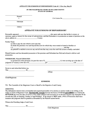 Affidavit for Summons of Dispossessory