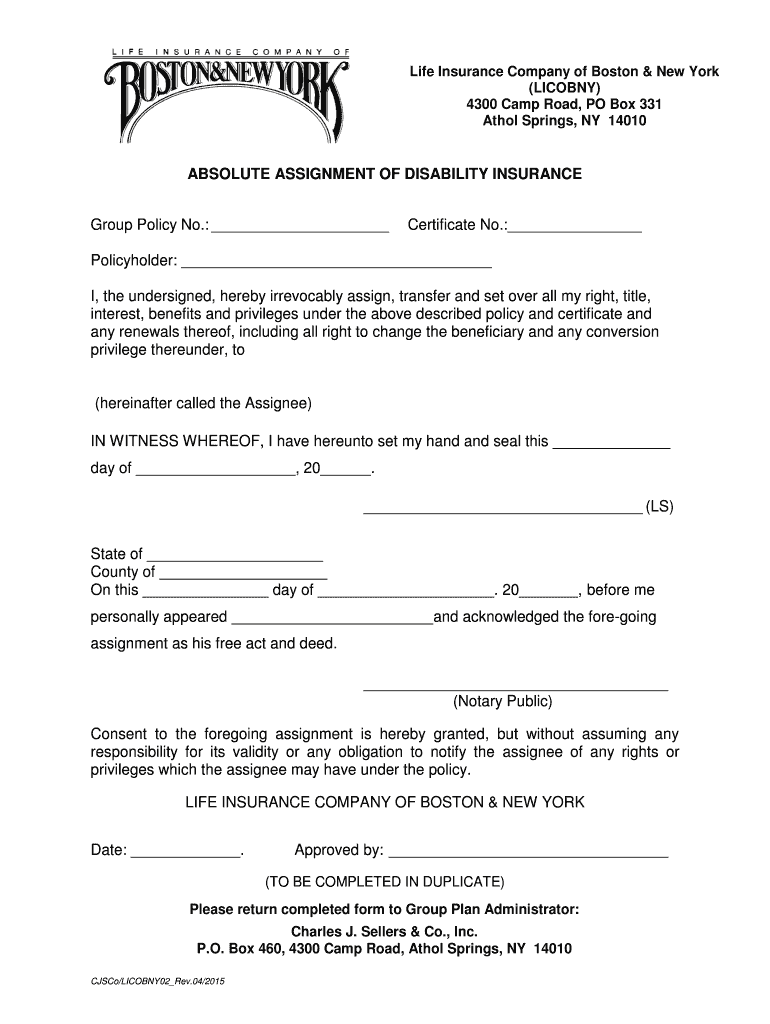 Fillable Online Absolute Assignment Form - Charles J. Sellers Insurance ...