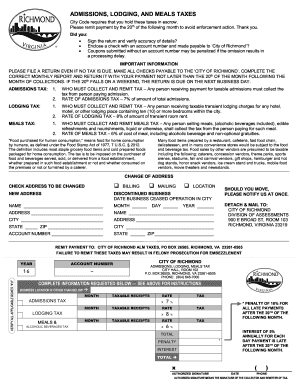 City of Richmond Admissions Lodging Meals Tax Form