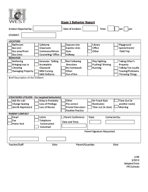 Student Behavior Incident Report