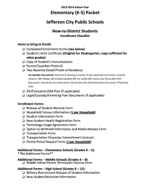 Jefferson City Public Schools Enrollment Checklist