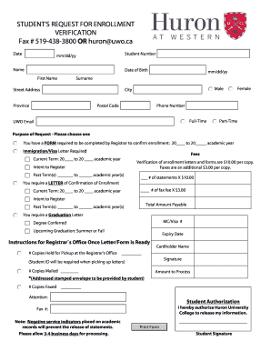 Student Enrollment Verification Request Form