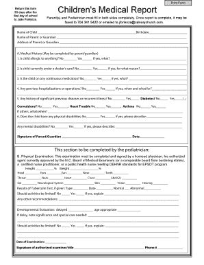 Children's Medical Report Form