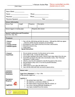 Child Seizure Action Plan