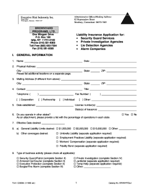 Liability Insurance Application for Security Services