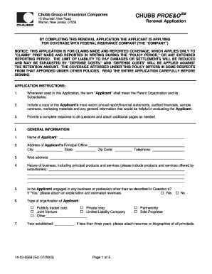 Chubb Renewal Application