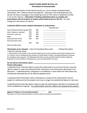 Gaston Family Health Services Consent to Treat