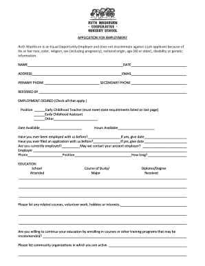 Early Childhood Teacher Employment Application