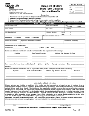 Short Term Disability Claim Form