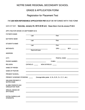 Grade 8 application forms