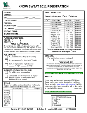 Know Sweat 2011 Registration Form