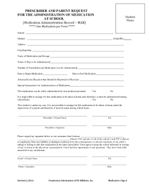 School Medication Administration Form