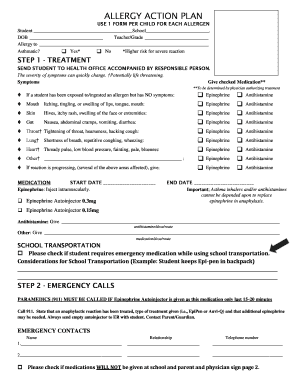Allergy Action Plan Form
